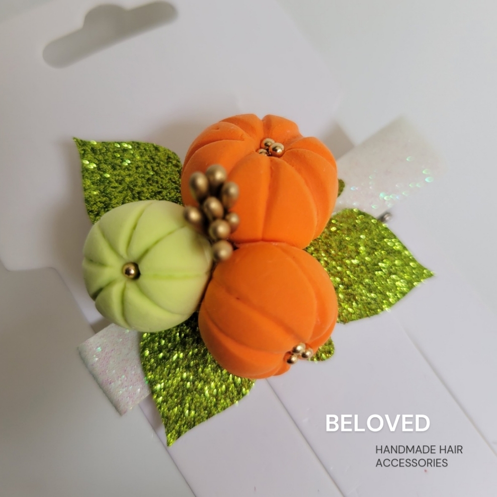 Pumpkin Hair Clip  Baby Props Toddler Girls Fall  Thanksgiving Orange Sparkle